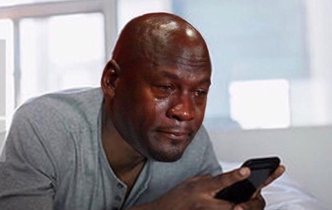 Michael Jordan crying looking at phone meme - Keep Meme