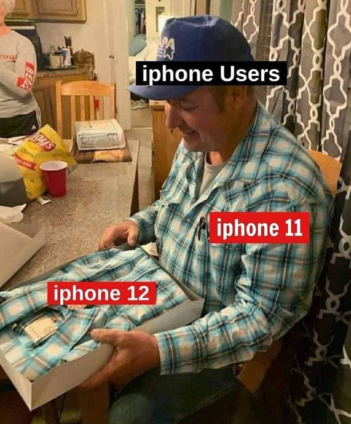 iPhone users unboxing iPhone 12 meme - wearing a shirt ...