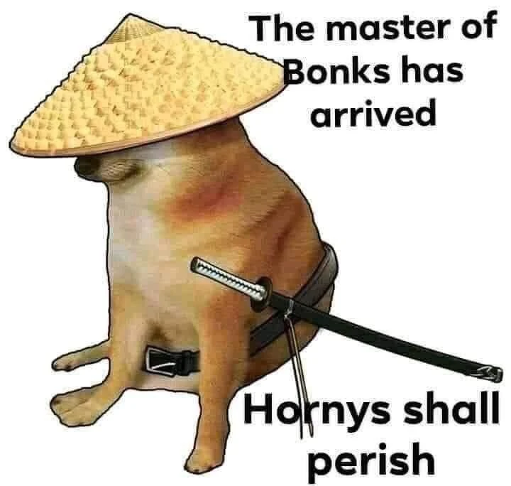 Samurai dog the master of bonks has arrived. Hornys shall perish meme.